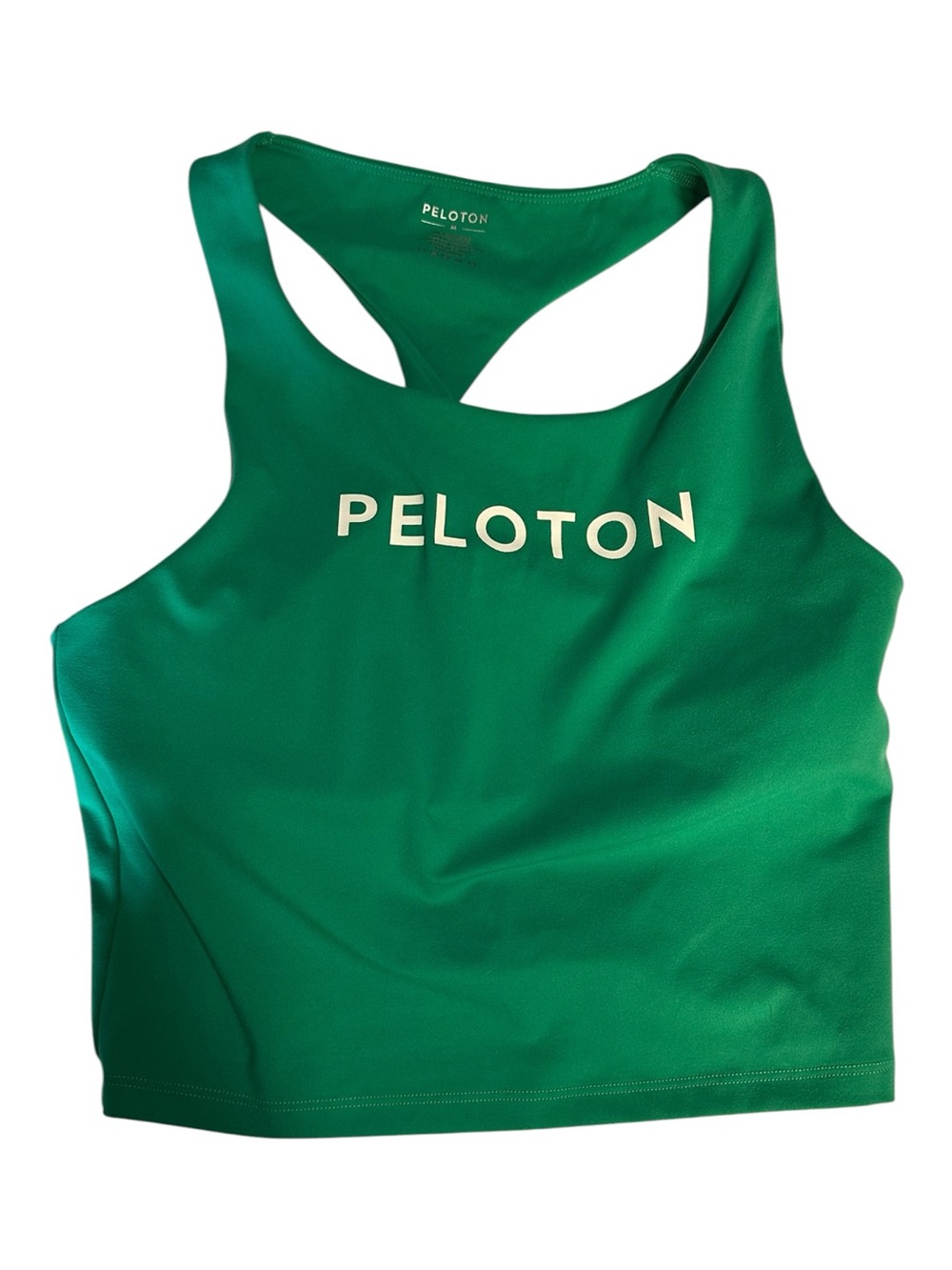 Peloton Women’s Crop Tank Top M Green Built In Bra Twist Racerback Athletic